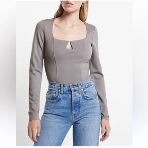 Express grey long sleeve square neck bodysuit size L new